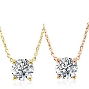 NWT-925 Sterling Silver Tiny Prong Cz Solitaire Pendant Necklace.